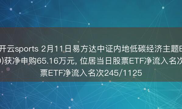 开云sports 2月11日易方达中证内地低碳经济主题ETF(516070)获净申购65.16万元， 位居当日股票ETF净流入名次245/1125