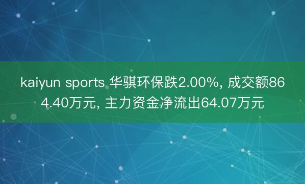 kaiyun sports 华骐环保跌2.00%， 成交额864.40万元， 主力资金净流出64.07万元
