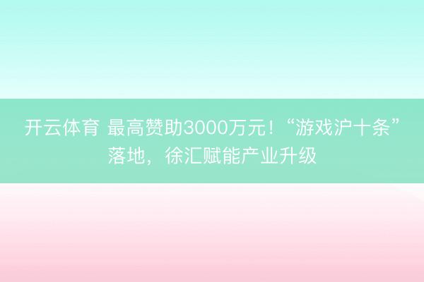 开云体育 最高赞助3000万元！“游戏沪十条”落地，徐汇赋能产业升级